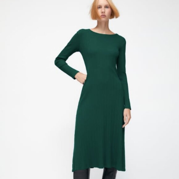 Zara Ribbed Green A-line Dress - S - Picture 1 of 4